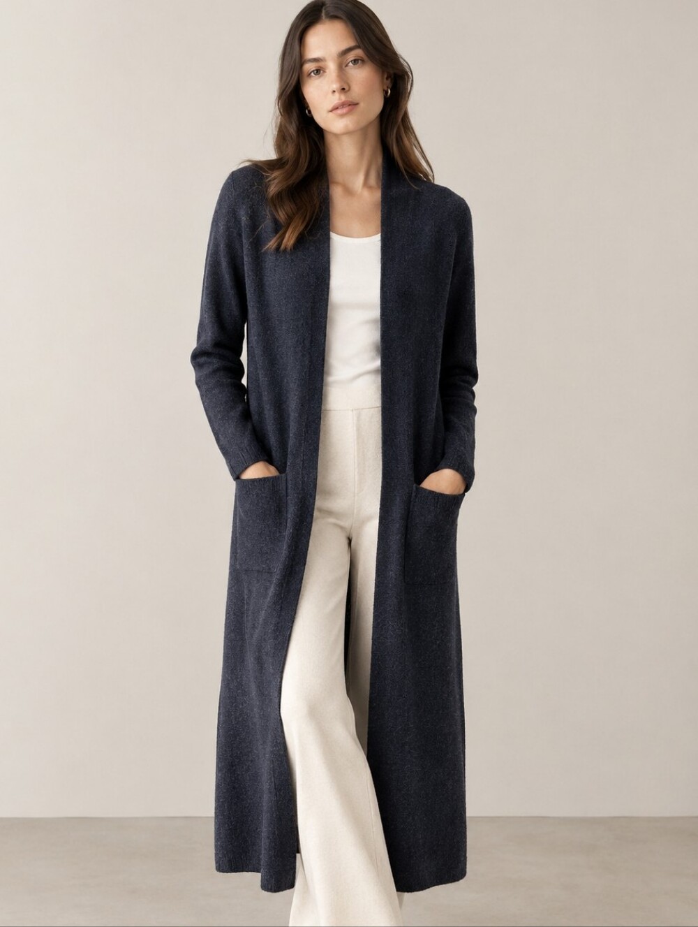 Theory 100% Cashmere Navy open-front Maxi Duster Cardigan Fall Quiet Luxury